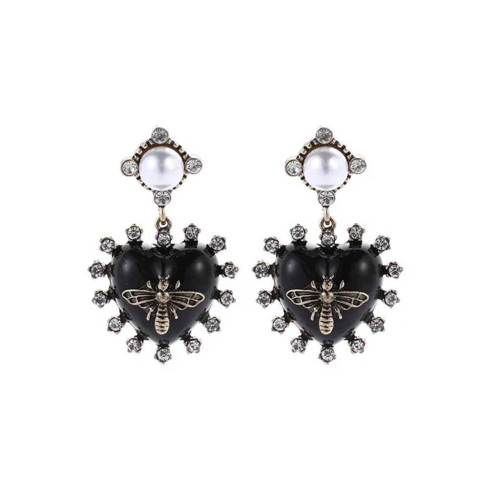 New! Bee fashion earrings black silver gg bee